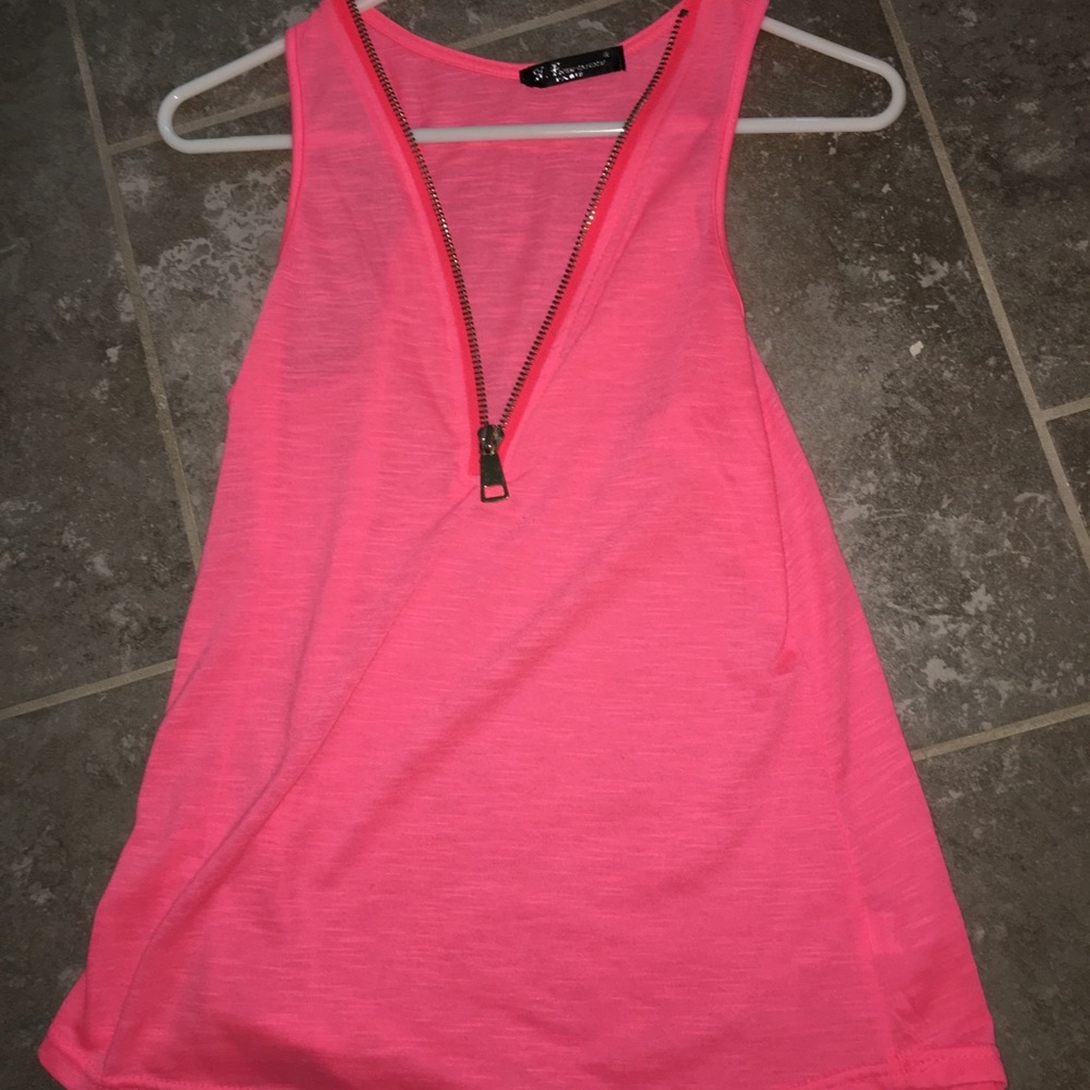 Pink razor back, zip-up tank top